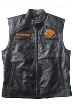 Harley Davidson HD Passing Link Leather Vest For Men With Eaglemark Embroidered Patches