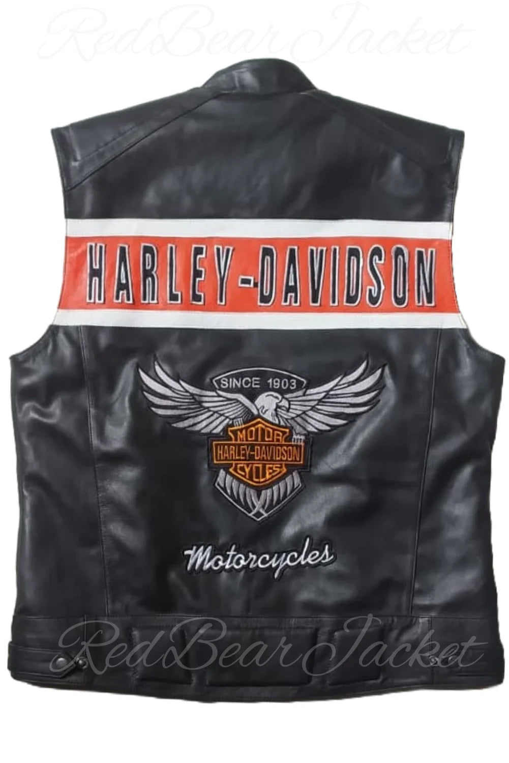 Harley Davidson HD Passing Link Leather Vest For Men With Eaglemark Embroidered Patches