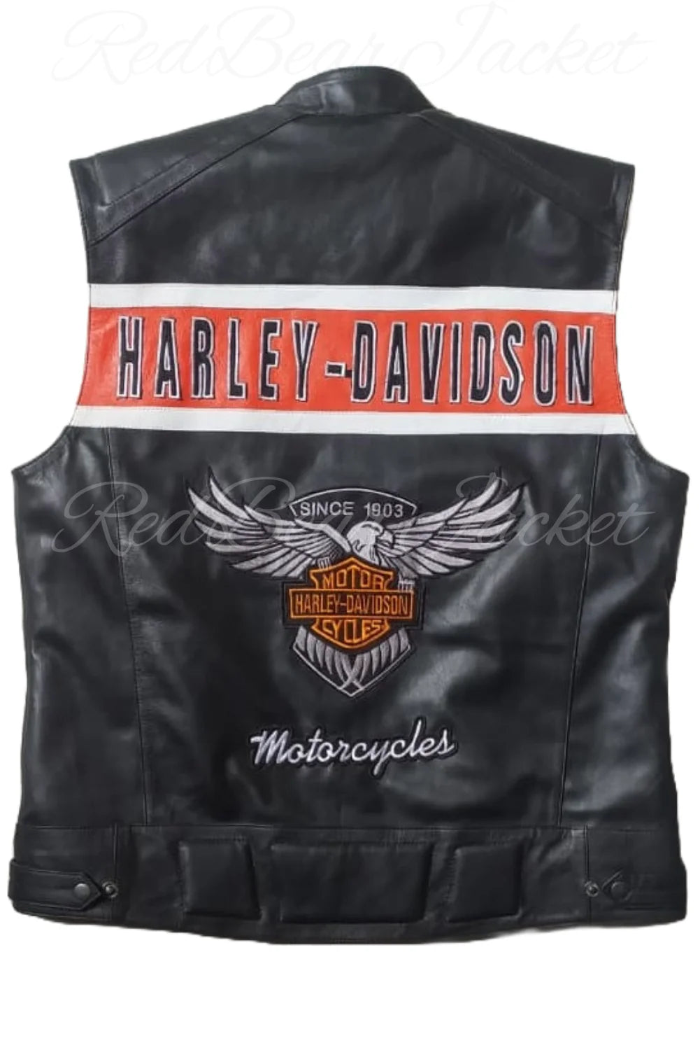 Harley Davidson HD Passing Link Leather Vest For Men With Eaglemark Embroidered Patches