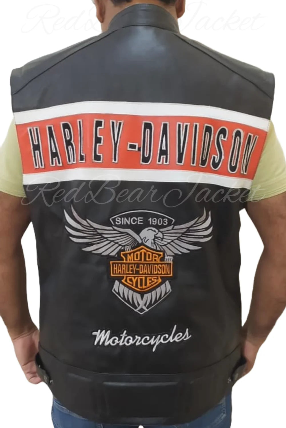 Harley Davidson HD Passing Link Leather Vest For Men With Eaglemark Embroidered Patches