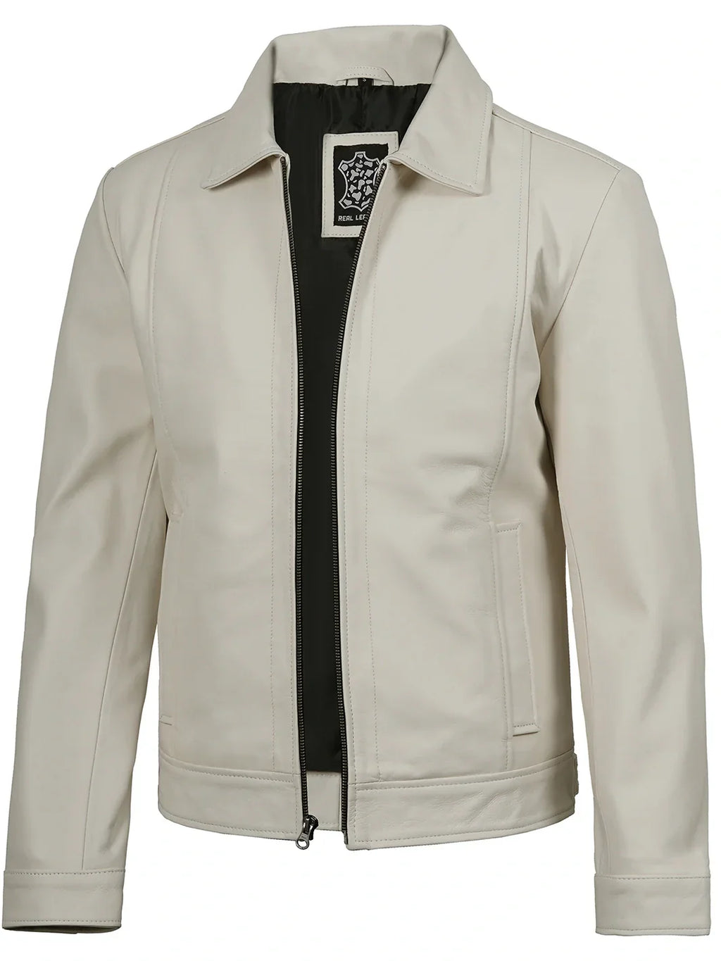 Men Off White Real Leather Harrington Jacket