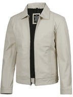 Men Off White Real Leather Harrington Jacket