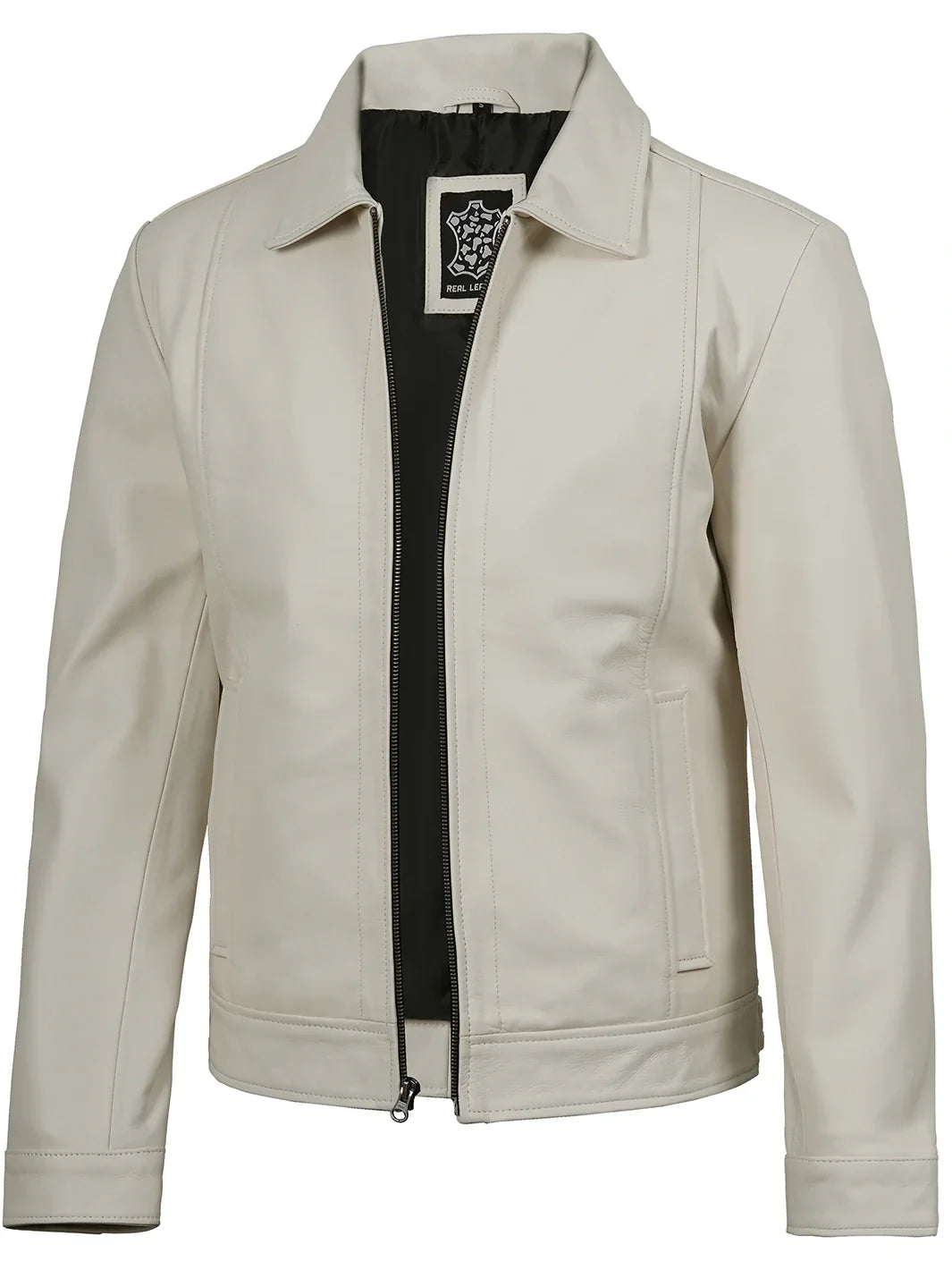 Men Off White Real Leather Harrington Jacket