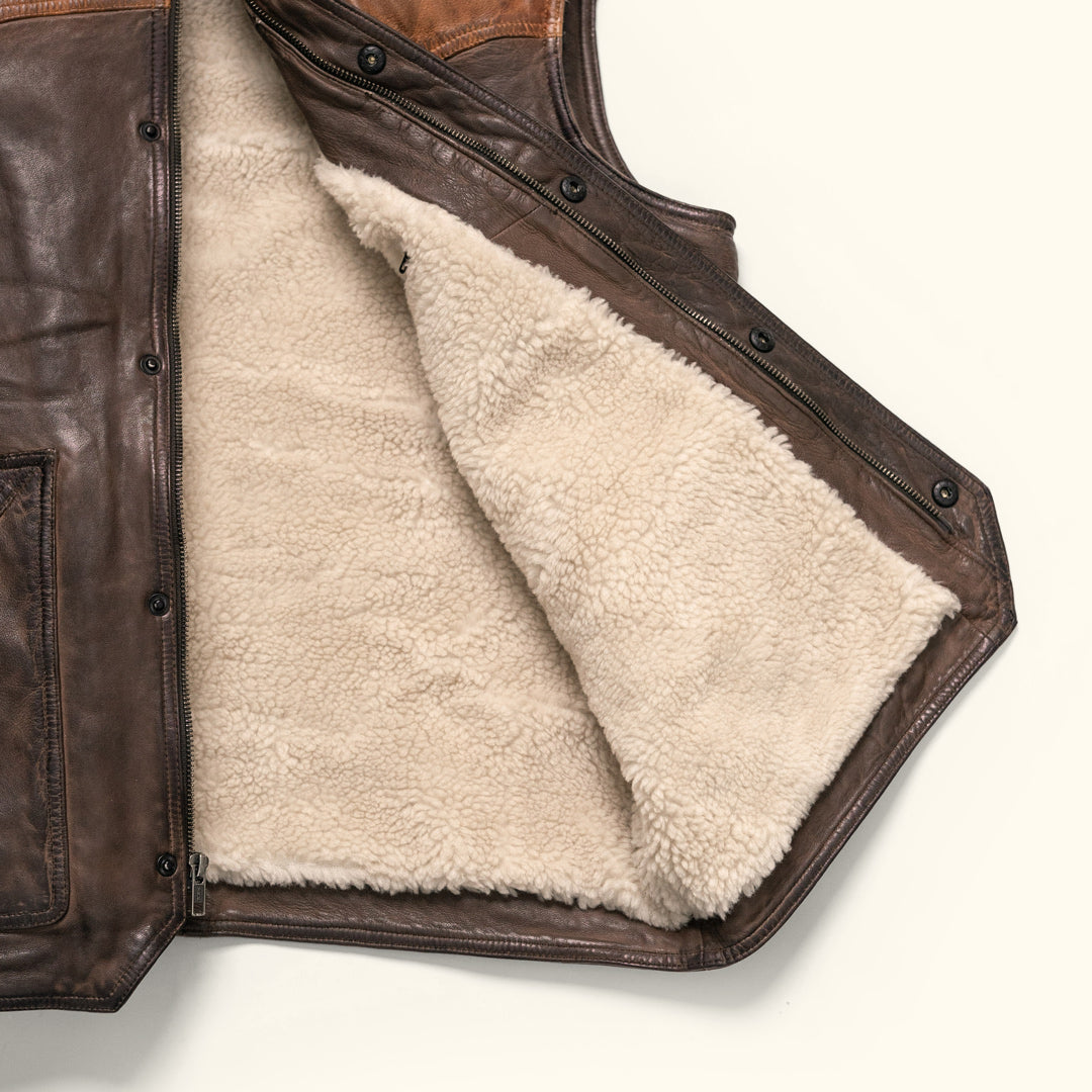 Jackson Leather Sherpa Vest | Tan & Brown