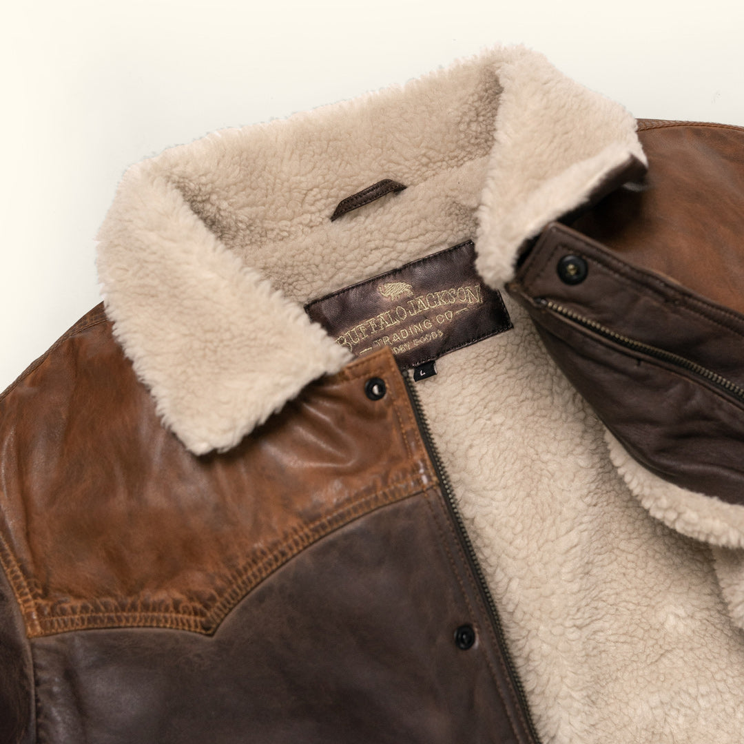 Jackson Leather Sherpa Vest | Tan & Brown