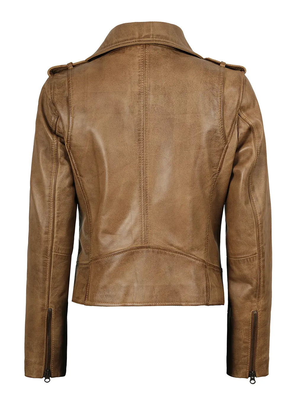Kirsten Womens Asymmetrical Camel Brown Biker Style Leather Jacket