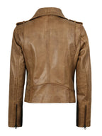 Kirsten Womens Asymmetrical Camel Brown Biker Style Leather Jacket
