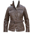 Ladies Fashion Vintage Leather Jacket Women in Brown