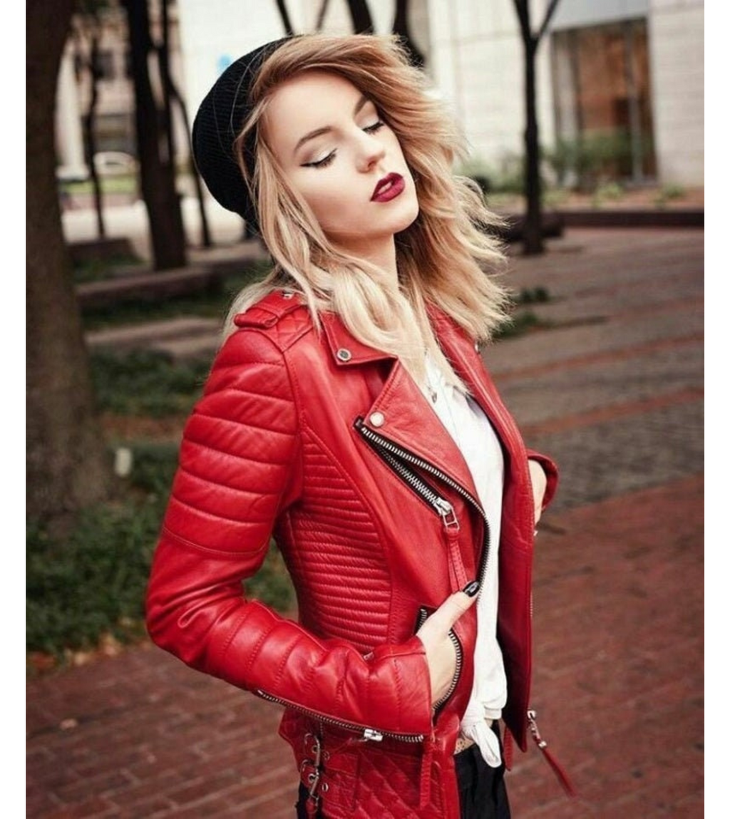 Alison Red Leather Biker Jacket