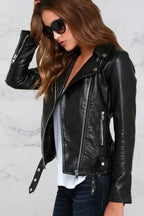 Amy Black Slim Fit Leather Biker Jacket