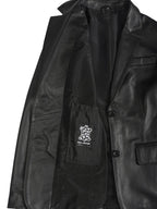 Women's Two Button Black Real Leather Blazer