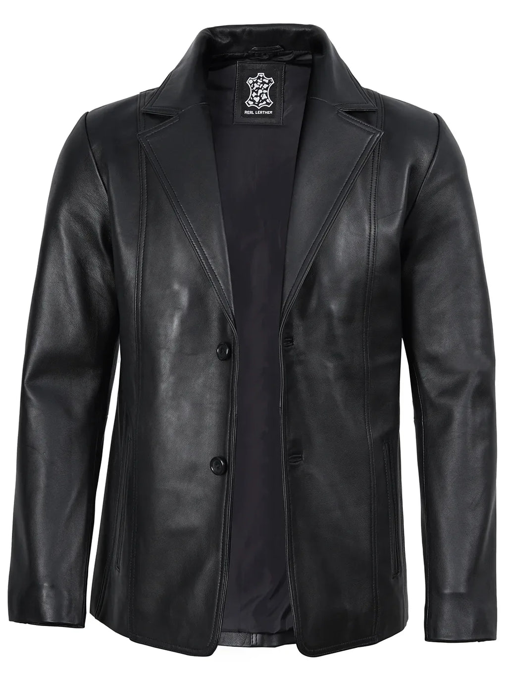 Surrey Men's Two Button Black Leather Blazer