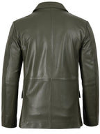 Men's Dark Green Real Leather Blazer