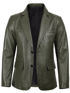 Men's Dark Green Real Leather Blazer