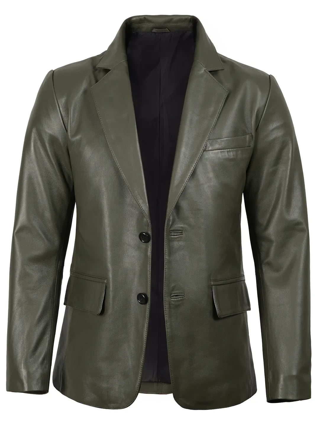 Men's Dark Green Real Leather Blazer