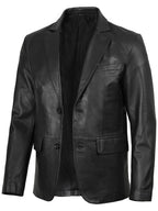 Men's Two Button Black Leather Blazer
