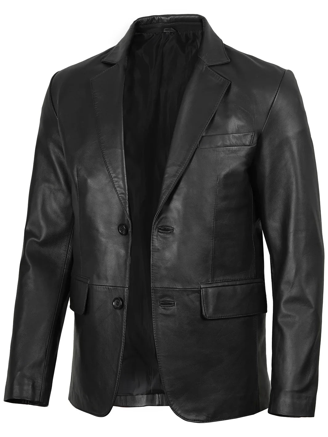 Men's Two Button Black Leather Blazer