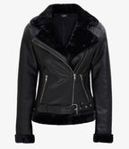 Women's Black Asymmetrical Shearling Leather Jacket
