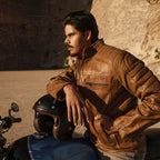 Cafe Racer Leather Jacket | Distressed Tan