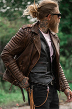 Inferno Vintage Brown Leather Biker Jacket