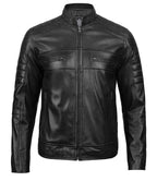 Austin Mens Black Cafe Racer Real Leather Jacket