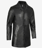 Tall Mens Black 3/4 Length Leather Car Coat