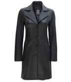 Women Petite Black Real Leather Car Coat