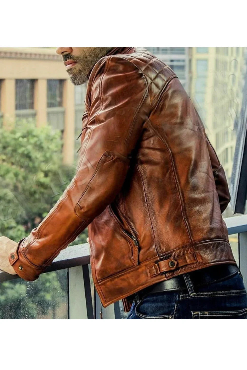 Ionic Brown Leather Biker Jacket