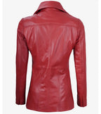 Eve Red Real Leather Blazer With Three Buttons