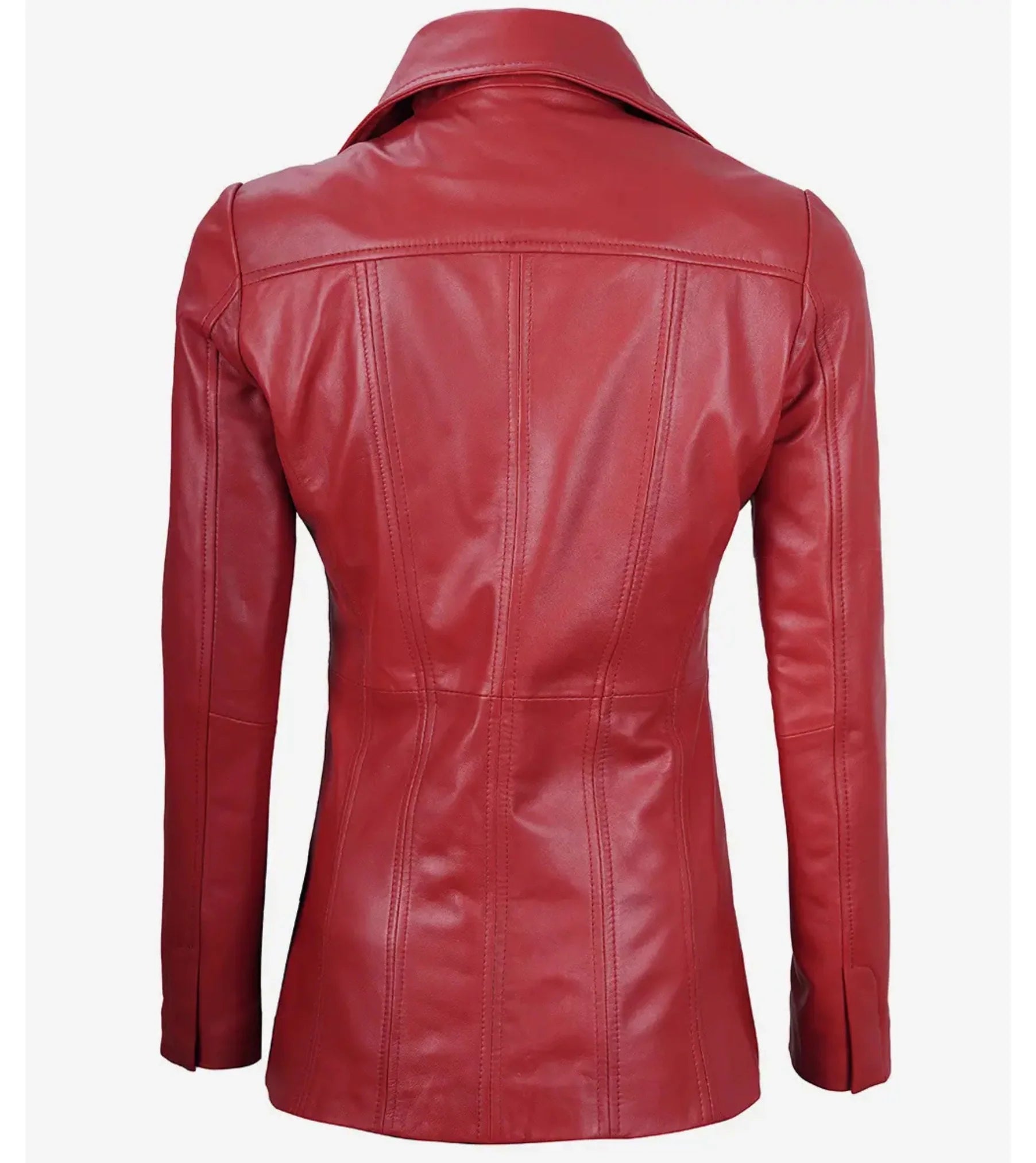 Eve Red Real Leather Blazer With Three Buttons