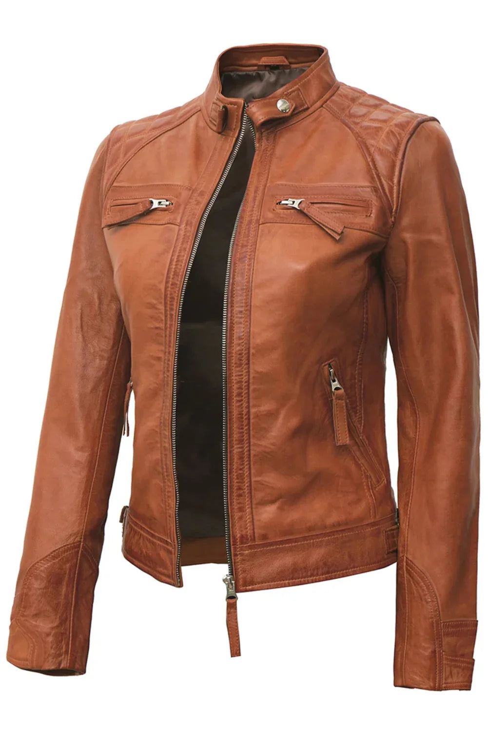 Rachel Quilted Brown Leather Biker Jacket