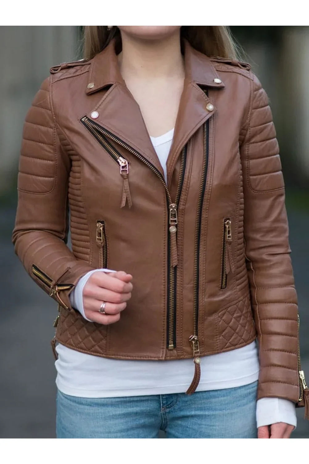 Alison Brown Quilted Leather Biker Jacket