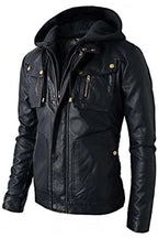 Abel Removable Hooded Black Leather Biker Jacket