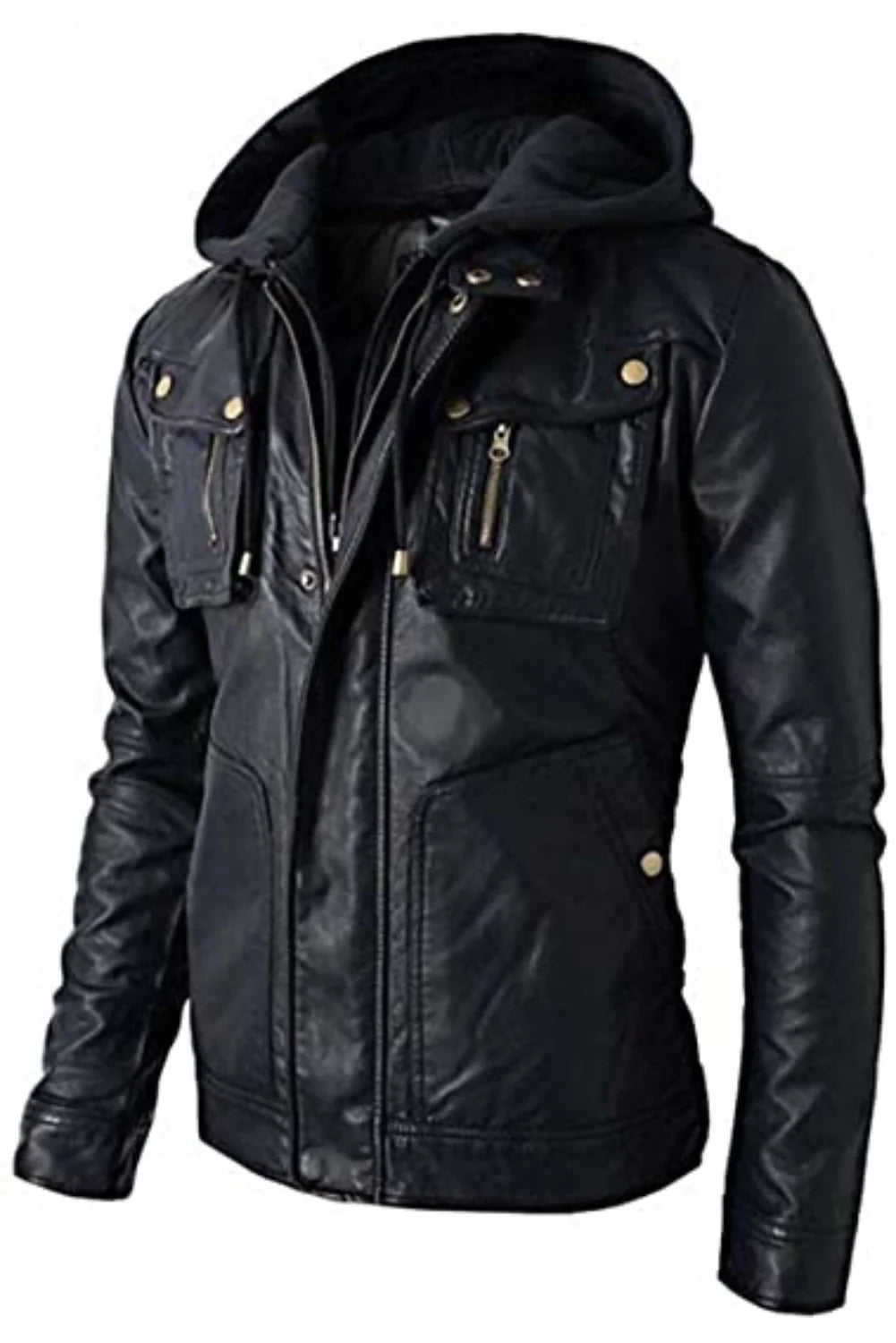 Abel Removable Hooded Black Leather Biker Jacket