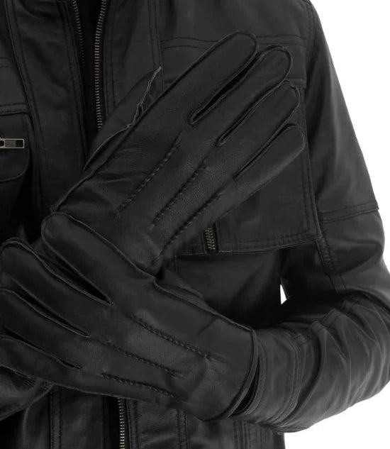 Men's Black Lined Leather Gloves