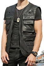 Jeremy Safari Black Leather Vest