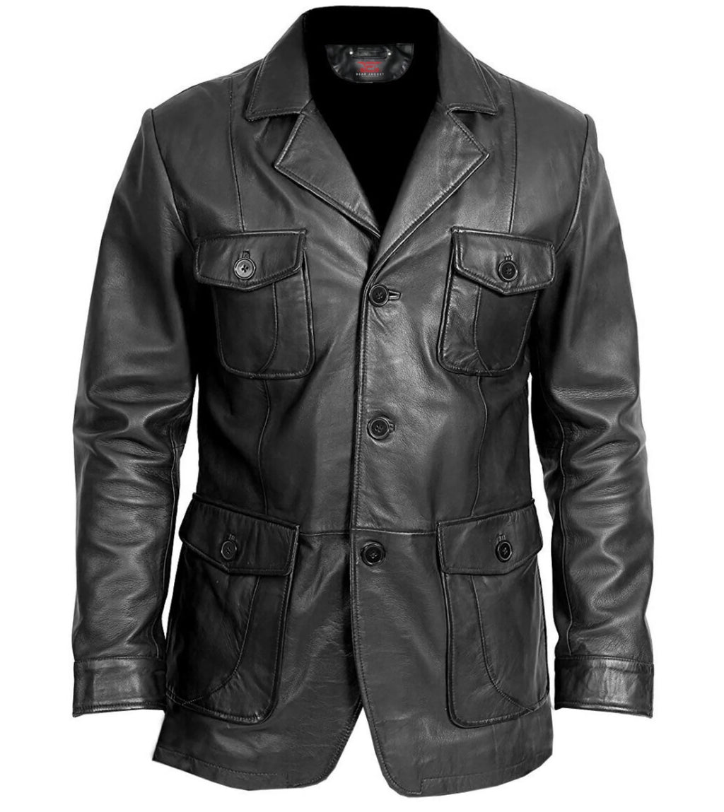 Lucas Black Leather Peacoat
