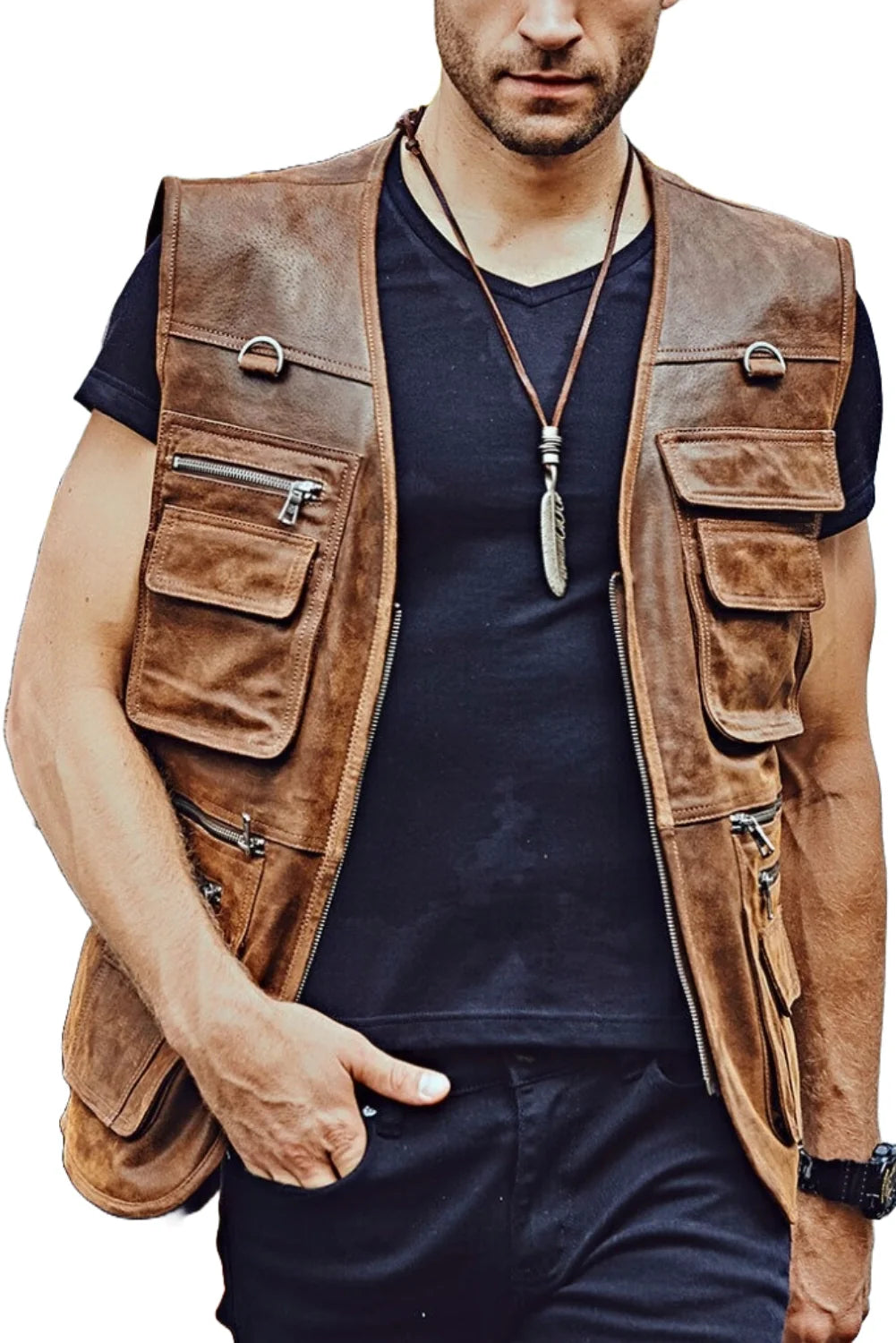 Jeremy Safari Brown Leather Vest