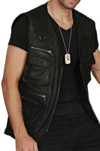 Jeremy Safari Black Leather Vest