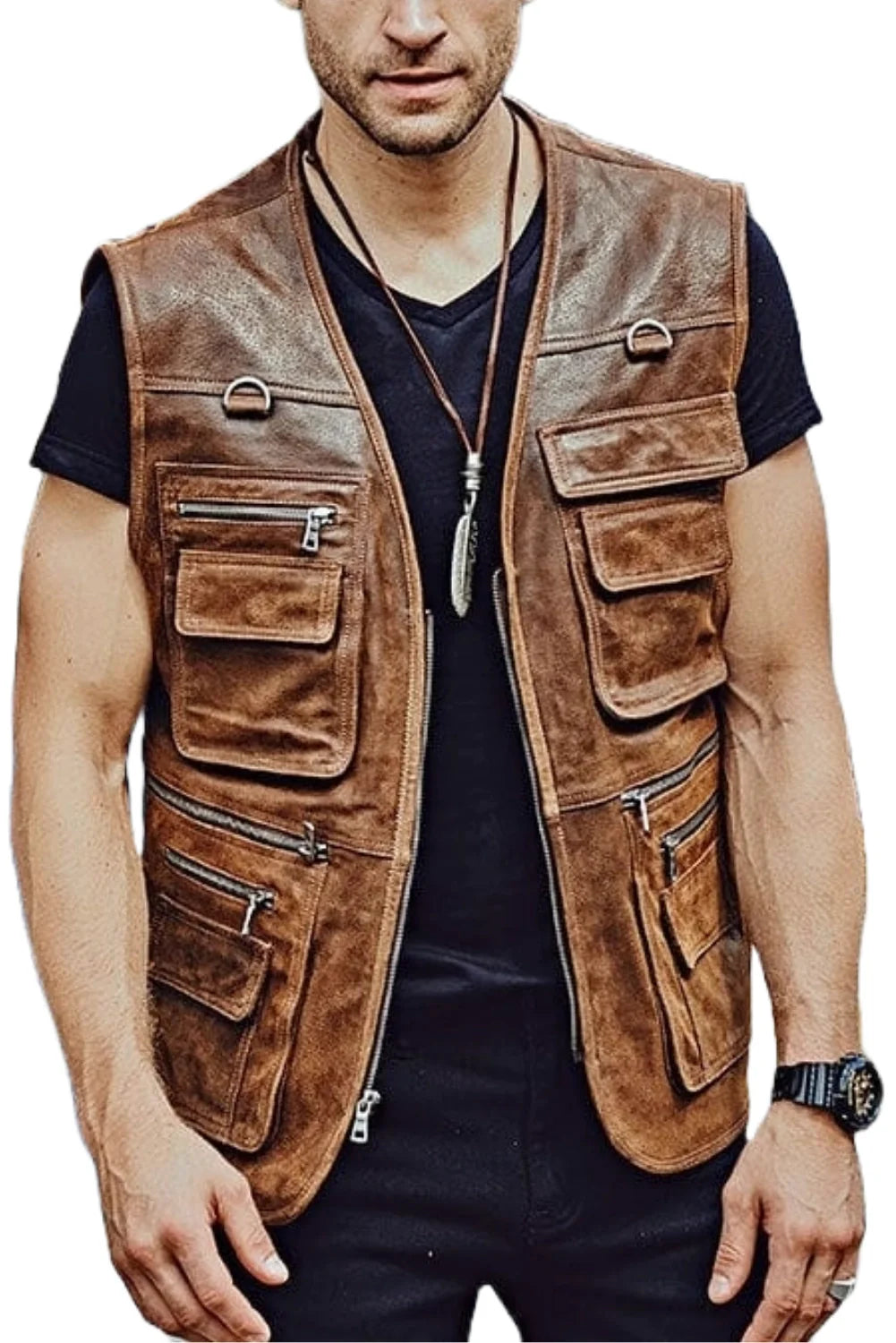 Jeremy Safari Brown Leather Vest