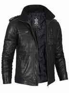 Mens Black Waxed Cafe Racer Style Leather Jacket