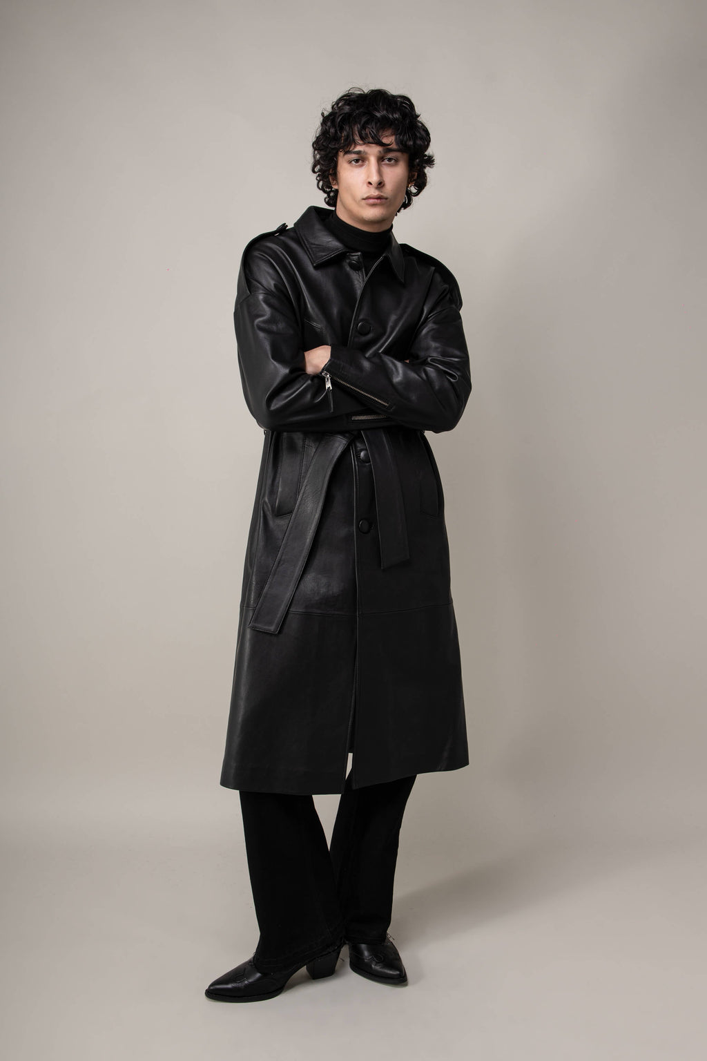 Drop Shoulder Leather Trench (Man)