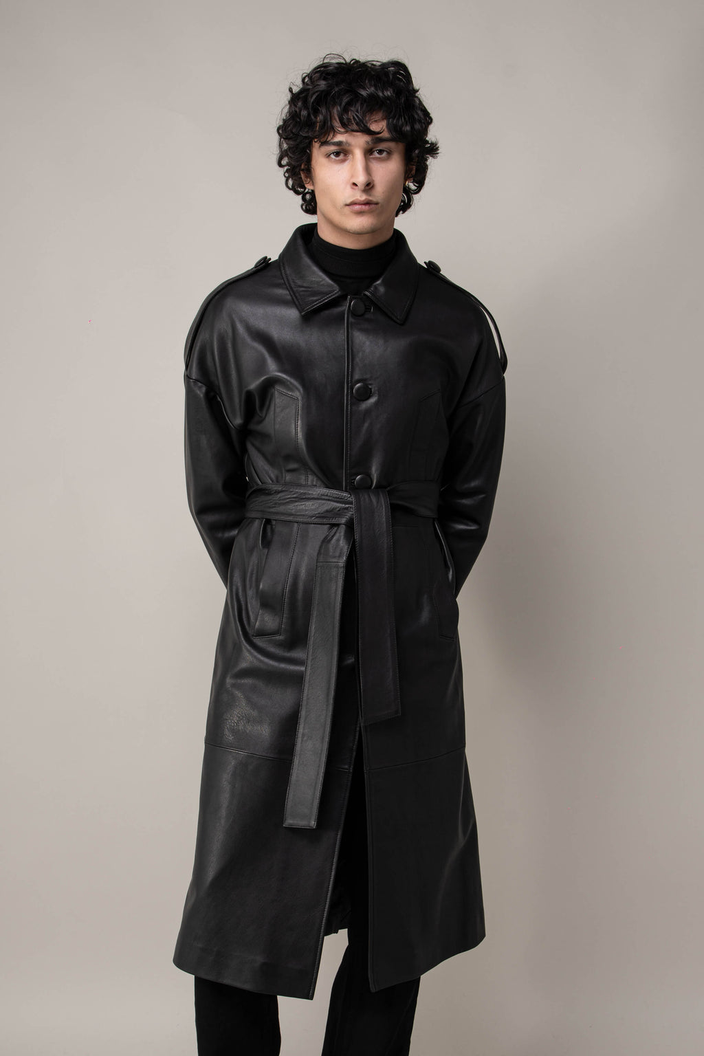 Drop Shoulder Leather Trench (Man)