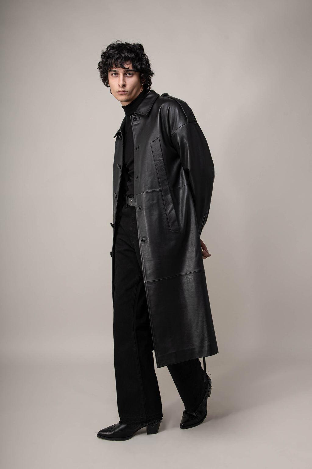 Drop Shoulder Leather Trench (Man)