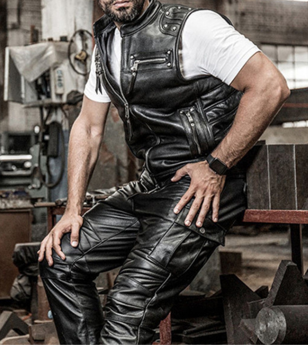 Sullivan Black Leather Biker Vest