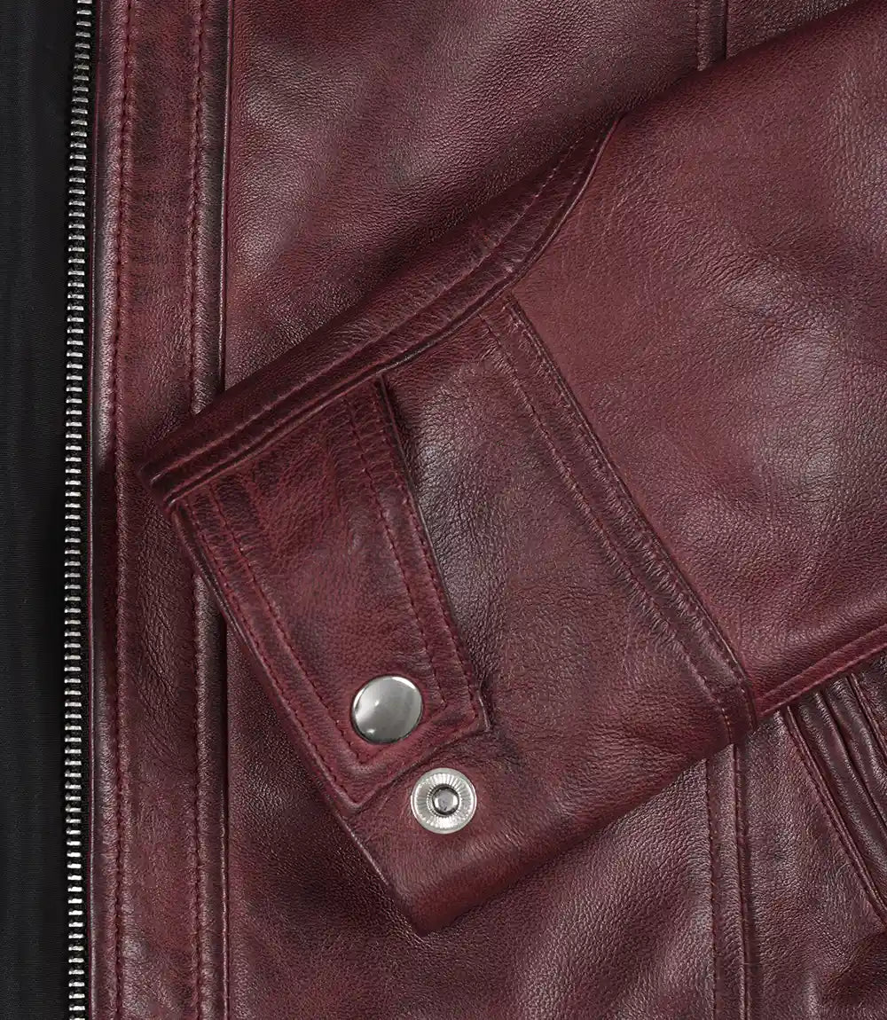 Johnson Women's Burgundy Quilted Cafe Racer Leather Jacket