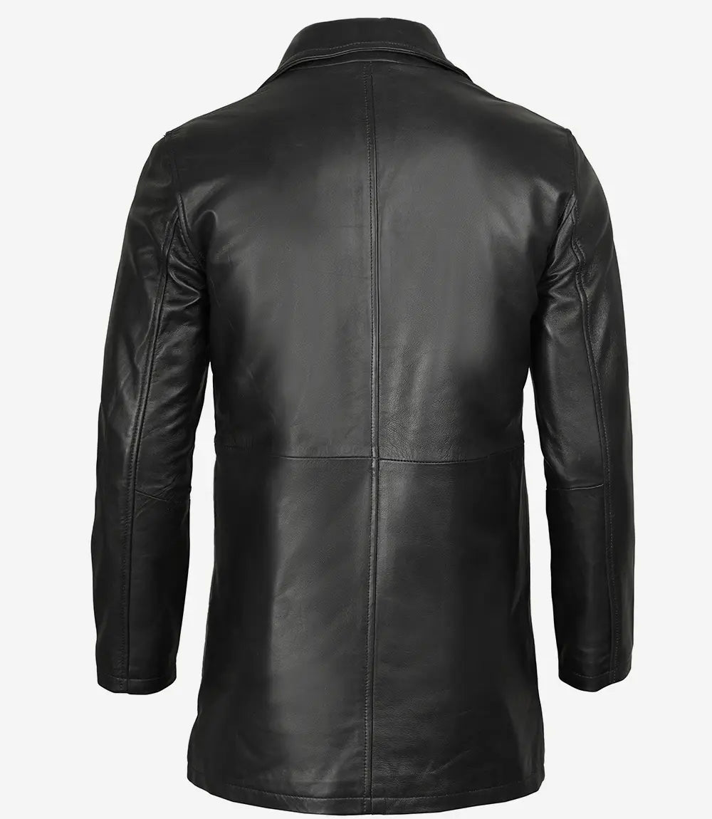 Tall Mens Black 3/4 Length Leather Car Coat