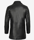 Tall Mens Black 3/4 Length Leather Car Coat