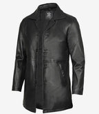 Tall Mens Black 3/4 Length Leather Car Coat