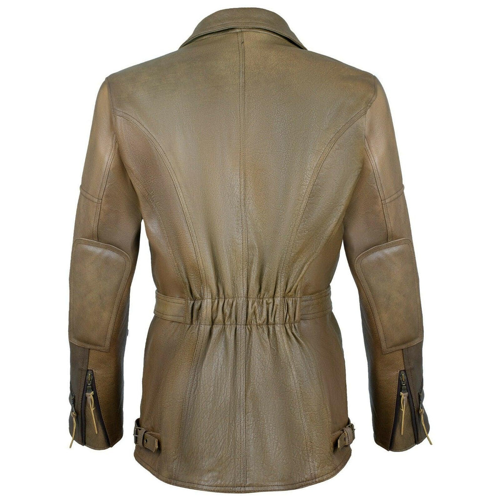 Mens 3/4 Length Eddie Biker Tan Distressed Leather Motorcycle Jacket